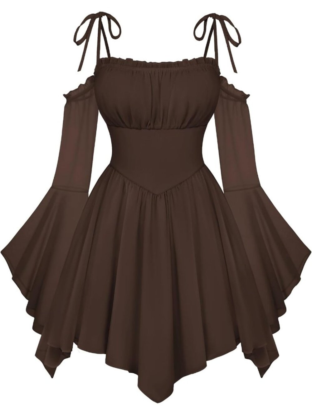 Women's Dark Brown Off Shoulder Fairy A LINE Boho Corset With Pockets Dress